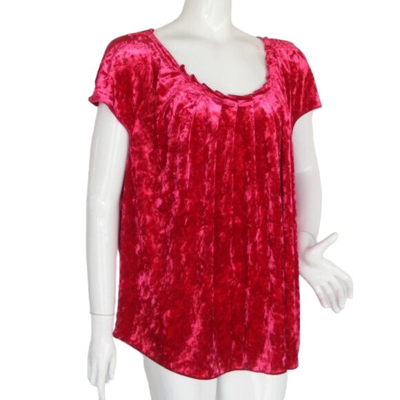 LAUREN CONRAD Top, 2X, Berry, Crushed Velvet, Cap Sleeve - Picture 2 of 12